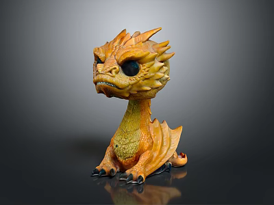 Cute Sitting Yellow Orange Dragon Figure With Big Eyes And Detailed Design 3d model