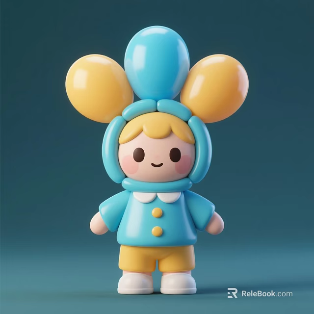 Cute Cartoon Style Doll With Blue Hoodie Yellow Shorts And Balloon Shaped Ears 3d model 