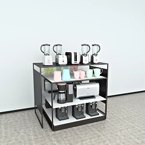Shelf Display Cabinet Side Cabinet Island Display Rack Household Products Rack Iron Rack Wooden Rack Wood Grain Laminate Hook Induction Cooker Iron Pot Hot Pot Kitchen Supplies Rack Supermarket Shelf Iron Rack 3d model