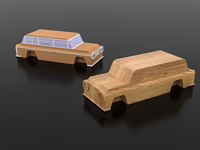 Wooden Building Blocks Car Models Feature Two Classic Toy Vehicle Designs 3d model