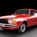 Red Classic Vintage 1970s Car With Front Grille Headlights And Body Design