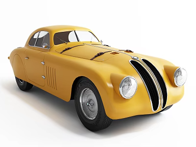 Yellow Classic Car with Elegant Vintage Body Design Round Headlights and Distinctive Grille 3d model