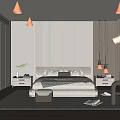 Modern Bedroom Interior Design With Bed Nightstands Wardrobe Area Rug And Lighting