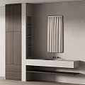 Modern Bathroom Interior With Double Vanity Sink Two Rectangular Mirrors And Wooden Cabinets 3d model