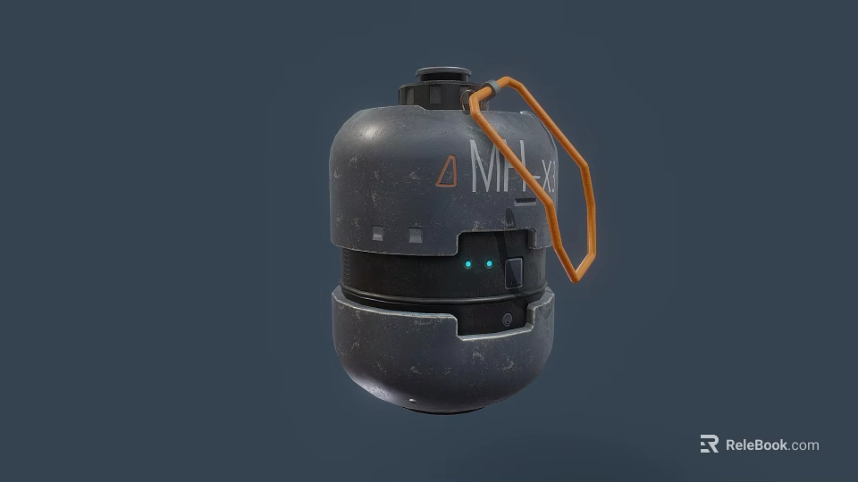 Tactical Military Weapon With Orange Handle Green Indicator Lights And Military Label 3d model 