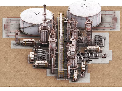 Industrial Plant Facility Featuring Large Storage Tanks Piping Systems And Equipment 3d model