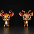 Cute Golden Brown Deer Dolls With Antlers On Black Background