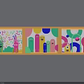 Colorful Cartoon Monsters Wooden Frame Display With Geometric Patterns Playful Photo Check-in Spot