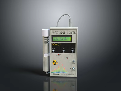 White Nuclear Radiation Detector With Digital Display Control Buttons And Cable 3d model