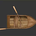 Small Traditional Wooden Rowboat With Oar And Interior Seat Structure