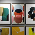 Multiple Abstract Paintings With Various Colors Geometric Shapes And Textures On Wall 3d model