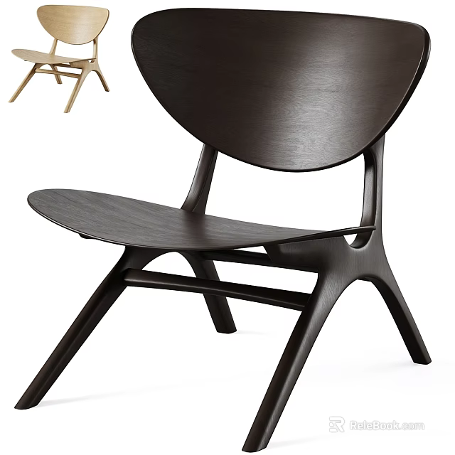 Modern Black Wooden Lounge Chair With Curved Backrest And Triangular Legs 3d model 