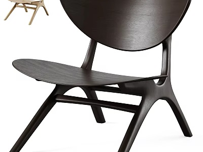 Modern Black Wooden Lounge Chair With Curved Backrest And Triangular Legs 3d model