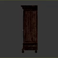 Elegant Wooden Storage Cabinet With Double Door Carved Detailing And Metal Handles