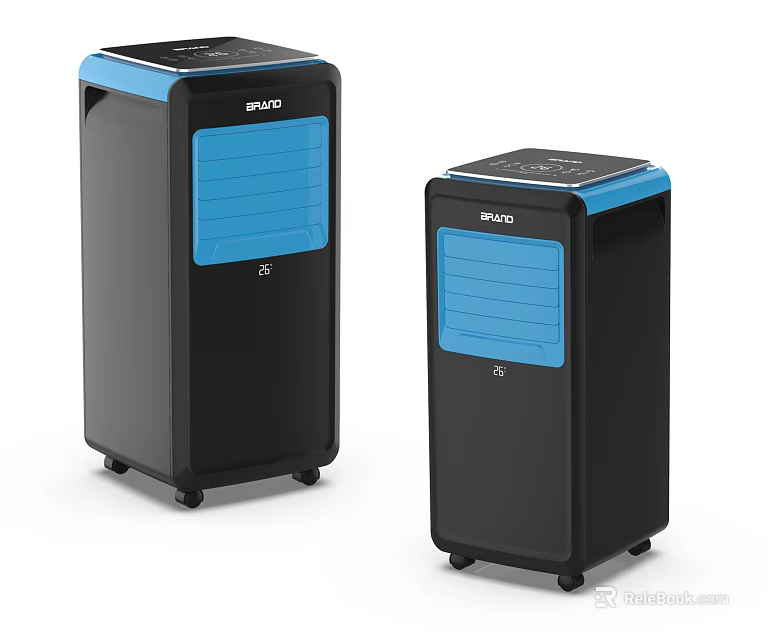 RYVO Air Conditioner Fan With Black And Blue Vertical Design And Mobile Wheels 3d model 