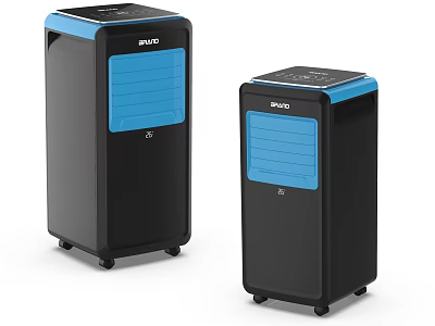 RYVO Air Conditioner Fan With Black And Blue Vertical Design And Mobile Wheels 3d model
