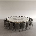 Modern Round Dining Table Set with Surrounding Chairs and Elegant Table Setting 3d model