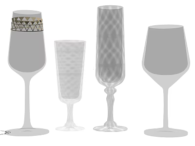 Elegant Wine Glasses With Various Designs Decorative Rings And Textured Details 3d model