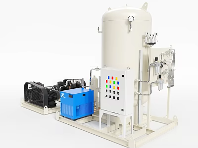 Industrial Equipment Featuring Large White Cylindrical Tank Control Panel Blue Box And Black Motor 3d model