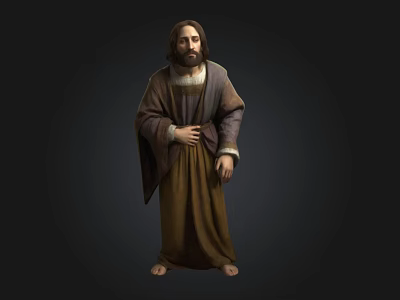 Religious Robed Figure With Long Hair Beard Standing On Dark Background 3d model