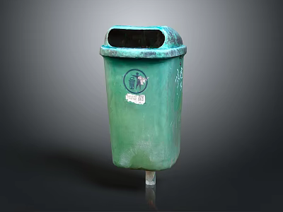 Green Trash Can With Lid And Worn Surface Stickers Design 3d model