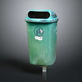 Green Trash Can With Lid And Worn Surface Stickers Design 3d model