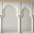 Three Traditional Ornate Arches With Intricate Patterns And Gold Accents