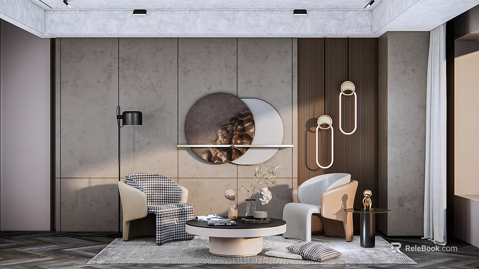 Modern Comfortable Leisure Sofa Set With Coffee Table Soft Rug And Decorative Cushions 3d model 