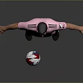 A Man In Pink Sports Uniform Standing With Soccer Ball On Gray Background