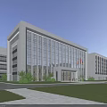 Modern Office Building Featuring Glass Curtain Walls Spacious Entrance And Landscaped Lawns