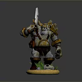 Detailed 3D Warrior Model Holding Sword With Armor Green Grass Base And Golden Edges
