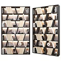Modern Geometric Bookcase Design With Wooden Shelves Black Frame Books Decorative Objects And Sculptures