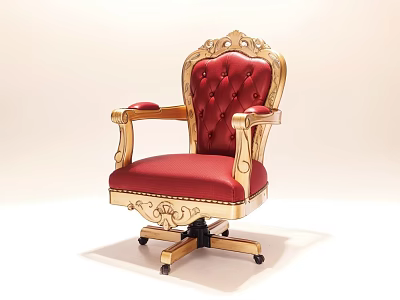 Luxury Leisure Chair with Ornate Gold Frame Red Tufted Upholstery Carved Armrests and Wheeled Base 3d model