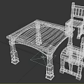 Classic Square Wooden Dining Table with Gray Legs and Two Armrest Chairs