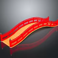 Red Arch Bridge With Traditional Design Wooden Deck And Ornate Railings