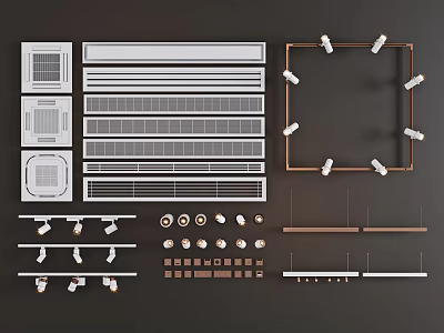 Air Conditioner Air Vents With Various Grille Designs And Copper Tube Components 3d model