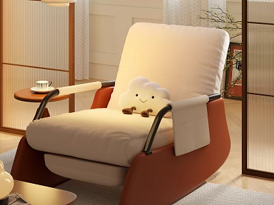 Modern Rocking Chair And Side Table Set With Beige Cushion Orange Frame Cloud Pillow 3d model
