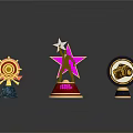 Different Trophy Designs With Star Shaped Camera Icon Gold Accents And Colorful Bases