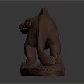 Realistic Brown Dinosaur Sculpture Model With Detailed Textured Body And Base