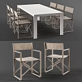 Modern Dining Table Set with White Tabletop and Metal Frame Chairs 3d model