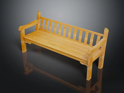 Natural Wooden Outdoor Bench with Slatted Backrest and Armrests Simple Design 3d model