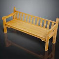 Natural Wooden Outdoor Bench with Slatted Backrest and Armrests Simple Design