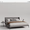 Modern Gray Double Bed With White Bedding Brown Blanket And Nightstand 3d model