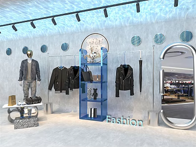 Modern Display Shelves With Fashion Clothing Mannequin And Decorative Items 3d model