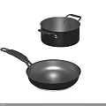 Durable Iron Cookware Set Including Frying Pan And Saucepan For Kitchen Use 3d model