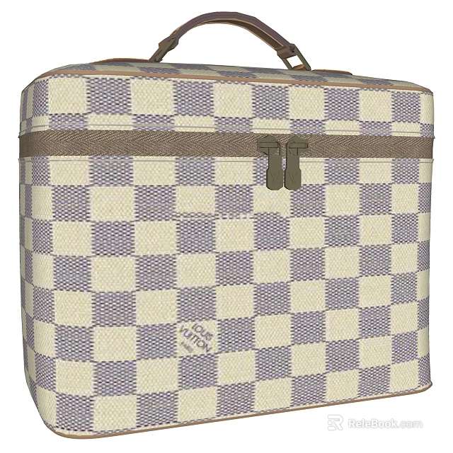 Stylish Suitcase With Blue And White Checkerboard Pattern And Buckle Closure Fabric Material 3d model 