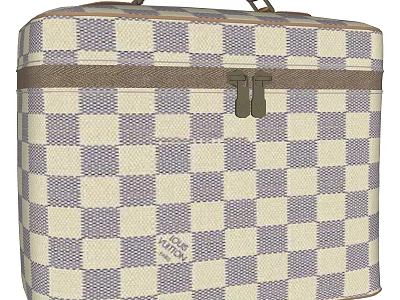 Stylish Suitcase With Blue And White Checkerboard Pattern And Buckle Closure Fabric Material 3d model
