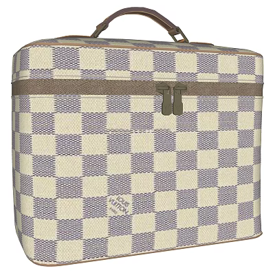 Stylish Suitcase With Blue And White Checkerboard Pattern And Buckle Closure Fabric Material 3d model