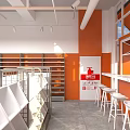 BEIGE LIFE Snack Shop Storefront With Orange Signage Seating Area And Green Plants