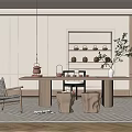 Modern Tea Room Interior With Wooden Table Chairs Tea Sets And Green Plants